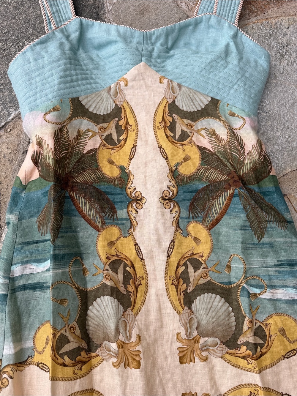 FARM Rio Multicolor Royal Sea Maxi Dress 100% Linen NWT - Picture 9 of 12